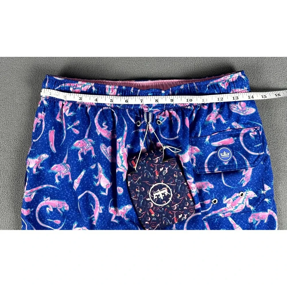Peter Millar Swim Trunks Shorts Small Blue Pink Seaside Iguana‎ Geometric New